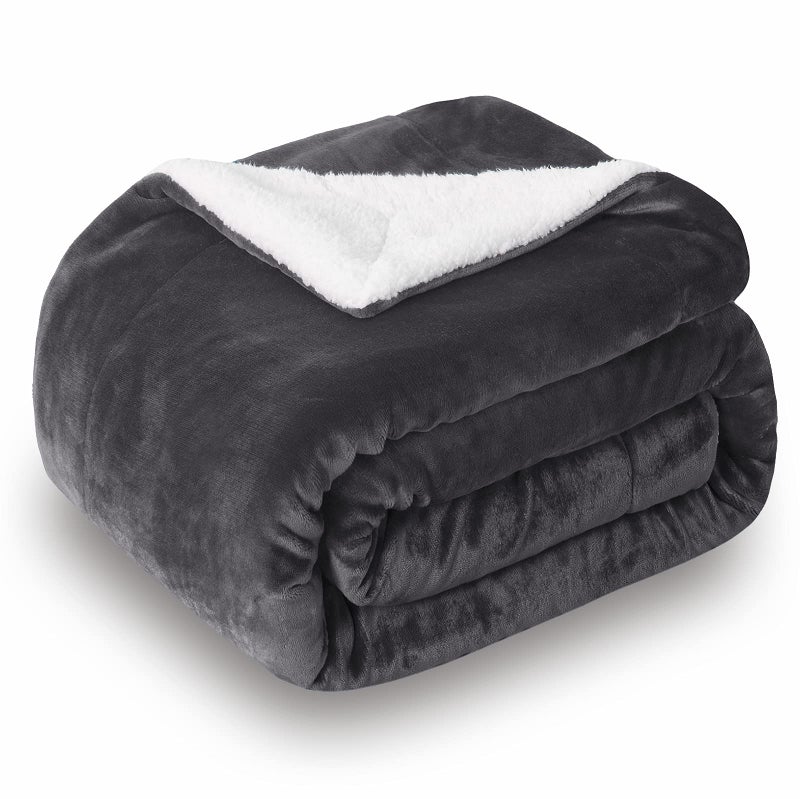 SOCHOW Sherpa Fleece Throw Blanket, Reversible Super Soft Luxurious Plush Blanket Throw Size, Dark Grey, 50"x60" - Image 1